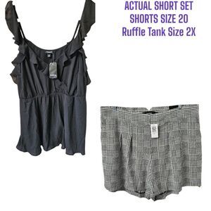 TORRID Black Georgette Ruffle Tank & Glen Plaid Crepe Short Set